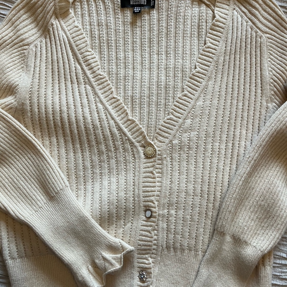 Missguided Cream Ribbed Cardigan